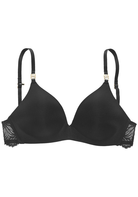 Bild: Bralette-BH von LASCANA: Ohne Bügel. Nahtlos vorgeformte Cups mit integrierten Push-up-Kissen, schlicht mit Microtouch-Material überzogen. Rücken aus Spitze. 2 Tragevarianten: normale Trägerstellung oder Träger zusammengehakt. Träger und Rückenverschluss verstellbar. Aus 60% Polyamid, 35% Polyester, 5% Elasthan.
