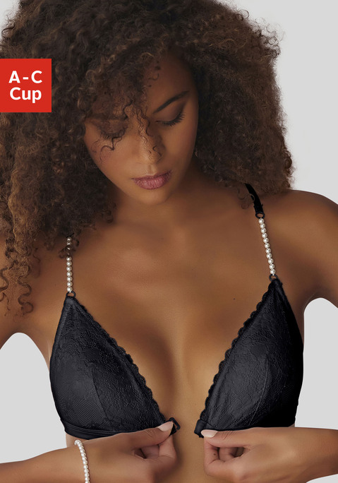 Bild: Bralette von LASCANA: Extravaganter Bralette-BH mit leicht wattierten Schalen und einzigartigen Perlenträgern. Praktischer Vorderverschluss und Spitze im Rücken. Rundherum mit edler Spitze in blumiger Optik überzogen. Passende Unterteile aus der gleichen Serie erhältlich. Mit Liebe & Leidenschaft in Hamburg kreiert. Reizwäsche. Verführerische Dessous. Spitzen-Dessous. Romantische Dessous. Verspielte Dessous. Obermaterial: 60% Polyamid, 35% Polyester, 5% Elasthan.
