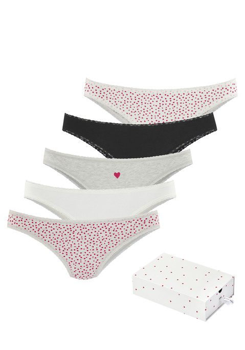 Bild: Brasilslip von LASCANA: Brasilslip von Lascana im 5er-Pack. In der Heart-Edition. Mit süßen Herzchen-Prints und Spitzendetails. Aus weicher, elastischer Baumwoll-Qualität.
