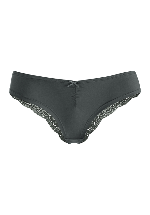 Bild: Brasilslip von LASCANA: Schöner Brasilslip von Lascana mit dezenter Raffung und Zierschleife. Weiche Microfaser vorn, transparente Spitze mit floralem Muster hinten. Passform mit niedriger Leibhöhe. Pflegeleichtes Material.