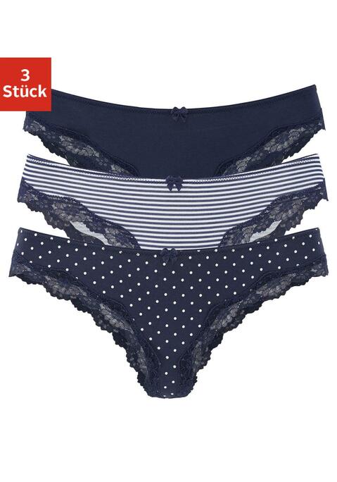 Bild: Brasilslip von LASCANA: Lascana Brasilslips im 3er-Pack. Mit kleiner Zierschleife vorn. Zarte Spitze am Beinausschnitt. Aus weicher Baumwoll-Stretch-Qualität.