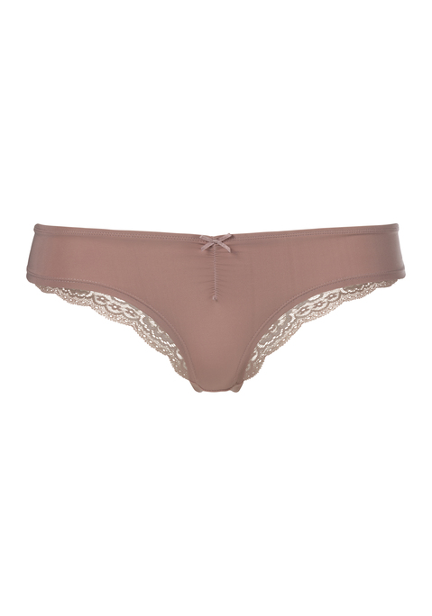 Bild: Brasilslip von LASCANA: Schöner Brasilslip von Lascana mit dezenter Raffung und Zierschleife. Weiche Microfaser vorn, transparente Spitze mit floralem Muster hinten. Passform mit niedriger Leibhöhe. Pflegeleichtes Material.