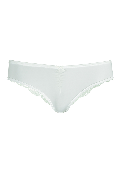 Bild: Brasilslip von LASCANA: Schöner Brasilslip von Lascana mit dezenter Raffung und Zierschleife. Weiche Microfaser vorn, transparente Spitze mit floralem Muster hinten. Passform mit niedriger Leibhöhe. Pflegeleichtes Material.