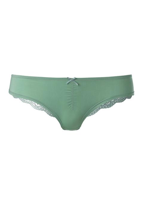 Bild: Brasilslip von LASCANA: Schöner Brasilslip von Lascana mit dezenter Raffung und Zierschleife. Weiche Microfaser vorn, transparente Spitze mit floralem Muster hinten. Passform mit niedriger Leibhöhe. Pflegeleichtes Material.
