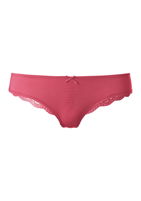 Bild: Brasilslip von LASCANA: Schöner Brasilslip von Lascana mit dezenter Raffung und Zierschleife. Weiche Microfaser vorn, transparente Spitze mit floralem Muster hinten. Passform mit niedriger Leibhöhe. Pflegeleichtes Material.