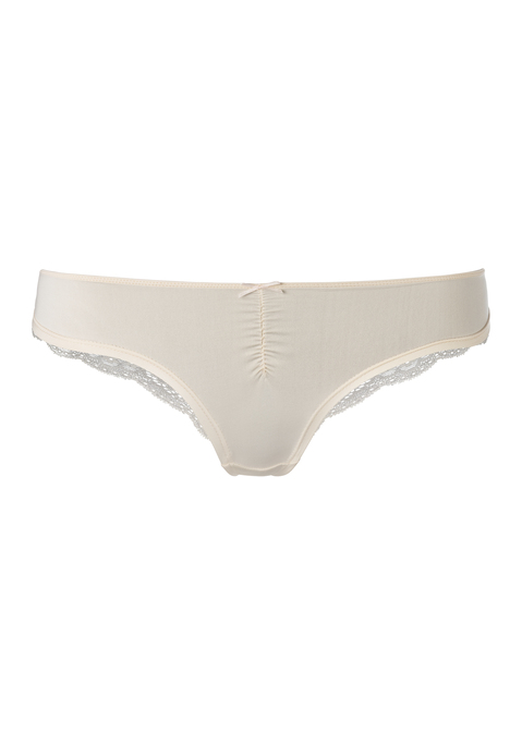 Bild: Brasilslip von LASCANA: Schöner Brasilslip von Lascana mit dezenter Raffung und Zierschleife. Weiche Microfaser vorn, transparente Spitze mit floralem Muster hinten. Passform mit niedriger Leibhöhe. Pflegeleichtes Material.