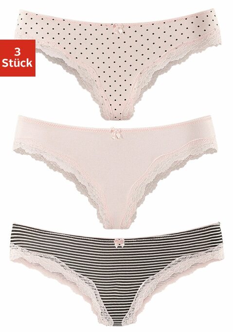 Bild: Brasilslip von LASCANA: Lascana Brasilslips im 3er-Pack. Mit kleiner Zierschleife vorn. Zarte Spitze am Beinausschnitt. Aus weicher Baumwoll-Stretch-Qualität.