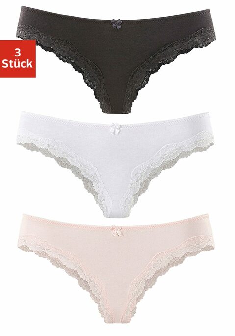 Bild: Brasilslip von LASCANA: Lascana Brasilslips im 3er-Pack. Mit kleiner Zierschleife vorn. Zarte Spitze am Beinausschnitt. Aus weicher Baumwoll-Stretch-Qualität.