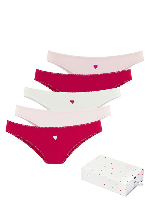 Bild: Brasilslip von LASCANA: Brasilslip von Lascana im 5er-Pack. In der Heart-Edition. Mit süßen Herzchen-Prints und Spitzendetails. Aus weicher, elastischer Baumwoll-Qualität.