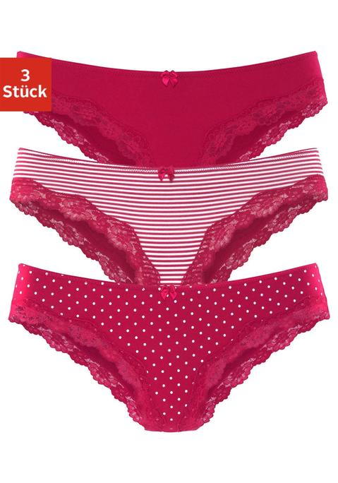 Bild: Brasilslip von LASCANA: Lascana Brasilslips im 3er-Pack. Mit kleiner Zierschleife vorn. Zarte Spitze am Beinausschnitt. Aus weicher Baumwoll-Stretch-Qualität.