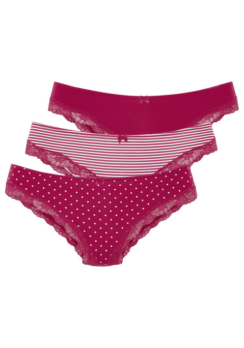 Bild: Brasilslip von LASCANA: Lascana Brasilslips im 3er-Pack. Mit kleiner Zierschleife vorn. Zarte Spitze am Beinausschnitt. Aus weicher Baumwoll-Stretch-Qualität.