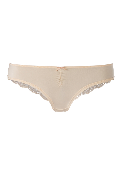 Bild: Brasilslip von LASCANA: Schöner Brasilslip von Lascana mit dezenter Raffung und Zierschleife. Weiche Microfaser vorn, transparente Spitze mit floralem Muster hinten. Passform mit niedriger Leibhöhe. Pflegeleichtes Material.