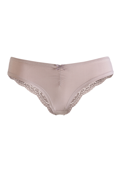Bild: Brasilslip von LASCANA: Schöner Brasilslip von Lascana mit dezenter Raffung und Zierschleife. Weiche Microfaser vorn, transparente Spitze mit floralem Muster hinten. Passform mit niedriger Leibhöhe. Pflegeleichtes Material.