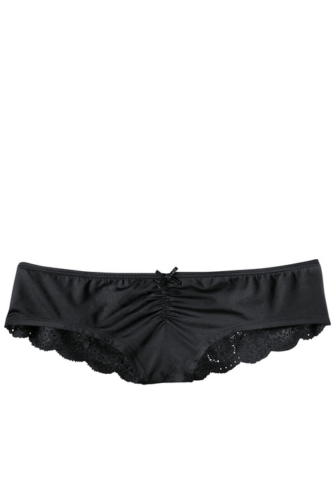 Bild: Brasilslip von LASCANA: Schöner Brasilslip von Lascana mit dezenter Raffung und Zierschleife. Weiche Microfaser vorn, transparente Spitze mit floralem Muster hinten. Passform mit niedriger Leibhöhe. Pflegeleichtes Material.