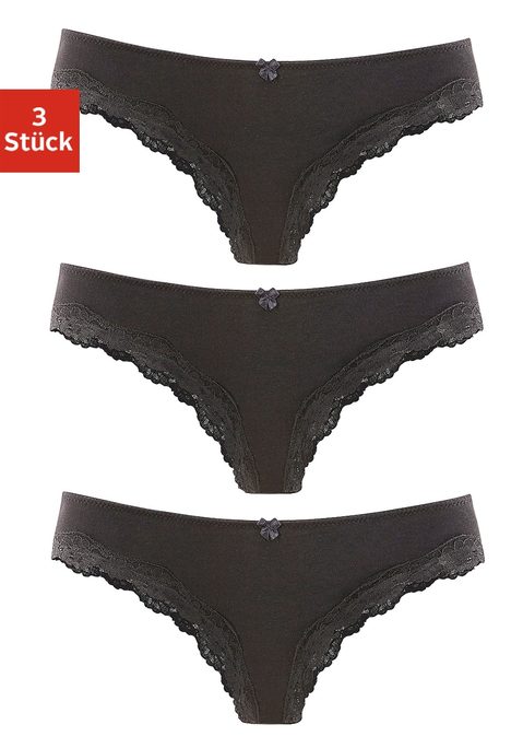 Bild: Brasilslip von LASCANA: Lascana Brasilslips im 3er-Pack. Mit kleiner Zierschleife vorn. Zarte Spitze am Beinausschnitt. Aus weicher Baumwoll-Stretch-Qualität.