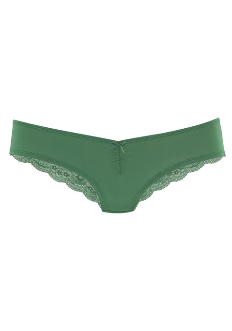 Bild: Brasilslip von LASCANA: Schöner Brasilslip von Lascana mit dezenter Raffung und Zierschleife. Weiche Microfaser vorn, transparente Spitze mit floralem Muster hinten. Passform mit niedriger Leibhöhe. Pflegeleichtes Material.