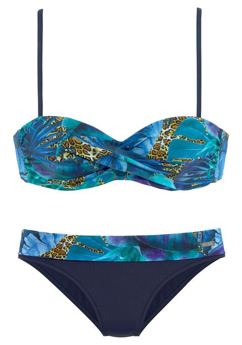 LASCANA Bügel-Bandeau-Bikini Damen blau-bedruckt Gr.34 Cup D