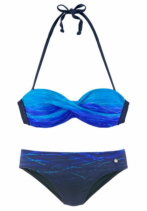 LASCANA Bügel-Bandeau-Bikini Damen blau-bedruckt Gr.36 Cup E