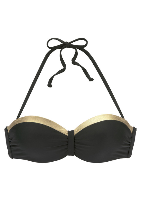 LASCANA Bügel-Bandeau-Bikini-Top Damen schwarz-goldfarben Gr.32 Cup A