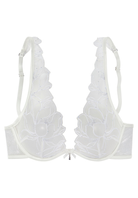 Bild: Bügel-BH von LASCANA: Edler Bügel-BH im High-Apex Look. Aus floraler Spitze und schimmerndem Soft-Mesh. Feine Zierschleife mit hübschem Glitzeraccessoire in der vorderen Mitte. Passende Unterteile aus der gleichen Serie erhältlich. Mit Liebe & Leidenschaft in Hamburg kreiert. Sexy Dessous. Spitzen-Dessous. Romantische Dessous. Verspielte Dessous. Obermaterial: 61% Polyester, 34% Polyamid, 5% Elasthan.