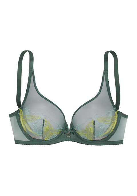 Bild: Bügel-BH von LASCANA: Extravaganter Bügel-BH in leichter High-Apex-Form. Cups aus Mesh mit hauchzarter Stickerei in trendigen Farben. Mit feiner Zierschleife und Accessoire vorne mittig. Individuell verstellbare Träger sowie Rückenverschluss. Mit Liebe & Leidenschaft in Hamburg kreiert. Transparente Unterwäsche. Reizwäsche. Verführerische Dessous. Spitzen-Dessous. Romantische Dessous. Verspielte Dessous. Aus 80% Polyamid, 15% Elasthan, 5% Polyester.