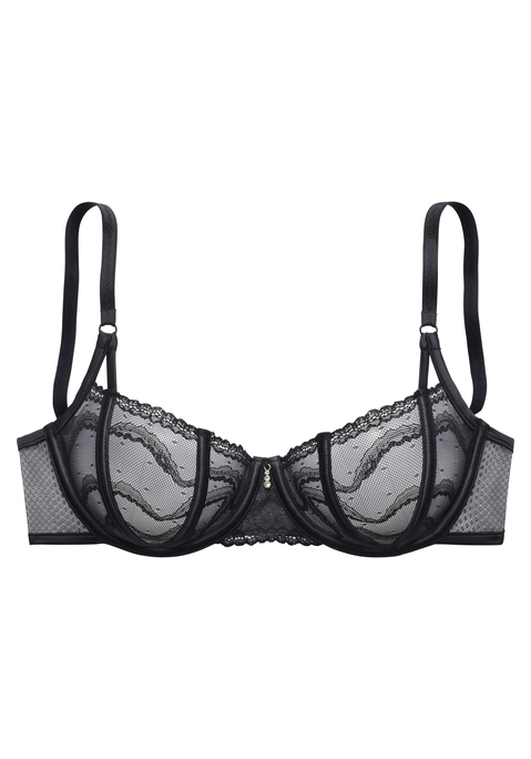 Bild: Bügel-BH von LASCANA: Verführerischer Bügel-BH mit extravagantem Glitzeraccessoire vorne mittig. Rundherum aus einem edlen Mix aus hauchzarter Spitze und fancy Mesh in transparenter Optik. Mit flexiblen Stäbchen mit Satin verarbeitet. Individuell verstellbare Träger sowie Rückenverschluss. Mit Liebe & Leidenschaft in Hamburg kreiert. Transparente Unterwäsche Damen. Reizwäsche. Verführerische Dessous. Spitzen-Dessous. Romantische Dessous. Verspielte Dessous. Aus 56% Polyester, 32% Polyamid, 12% Elasthan.