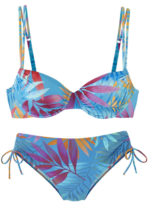 Bild: Bügel-Bikini von LASCANA: Bügel-Bikini von Lascana. Allover-Blätterprint. Top mit herausnehmbaren Softcups und verstellbaren Doppelträgern. Seitlich regulierbar. Höher geschnittene Hose, seitlich raffbar. Trageangenehme Qualität.