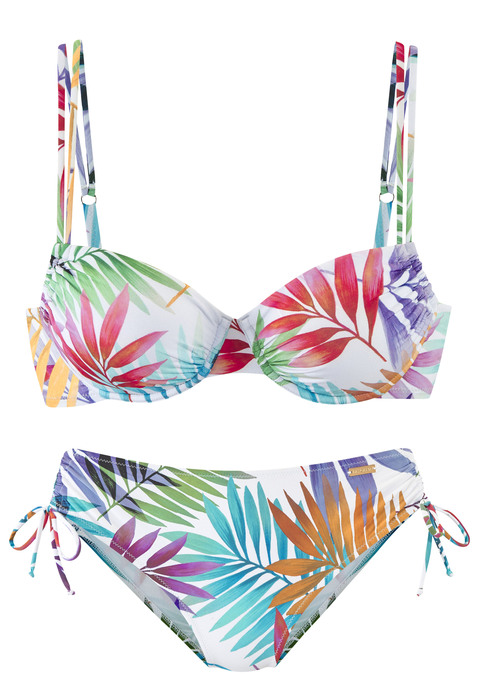 Bild: Bügel-Bikini von LASCANA: Bügel-Bikini von Lascana. Allover-Blätterprint. Top mit herausnehmbaren Softcups und verstellbaren Doppelträgern. Seitlich regulierbar. Höher geschnittene Hose, seitlich raffbar. Trageangenehme Qualität.