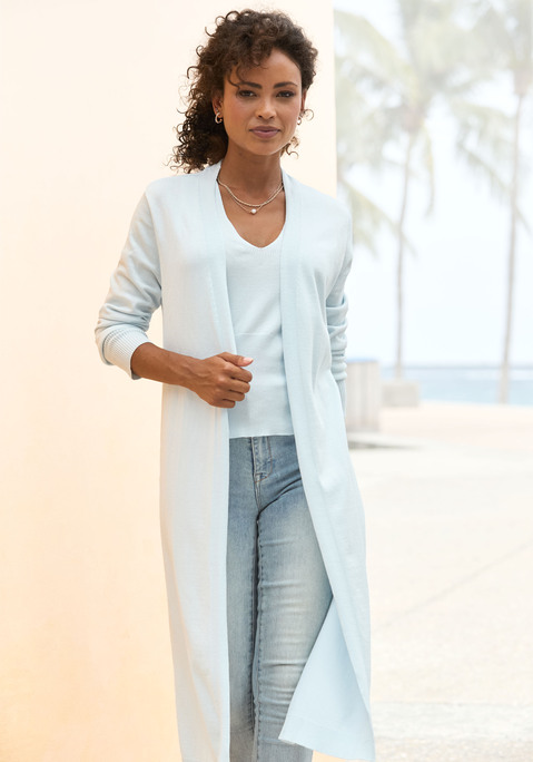 Bild: Cardigan von LASCANA: Longcardigan von Lascana. Offene Form ohne Verschlüsse. Rippstrickbündchen an Ärmeln und Saum. Ideal zum passenden Top. Aus weicher Feinstrickware.