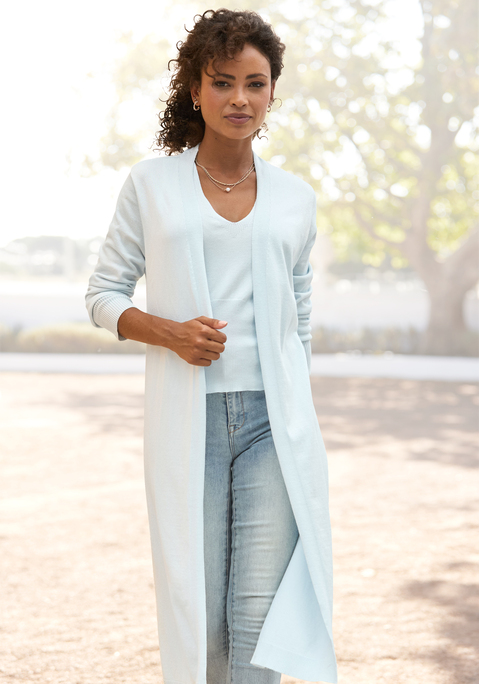 Bild: Cardigan von LASCANA: Longcardigan von Lascana. Offene Form ohne Verschlüsse. Rippstrickbündchen an Ärmeln und Saum. Ideal zum passenden Top. Aus weicher Feinstrickware.
