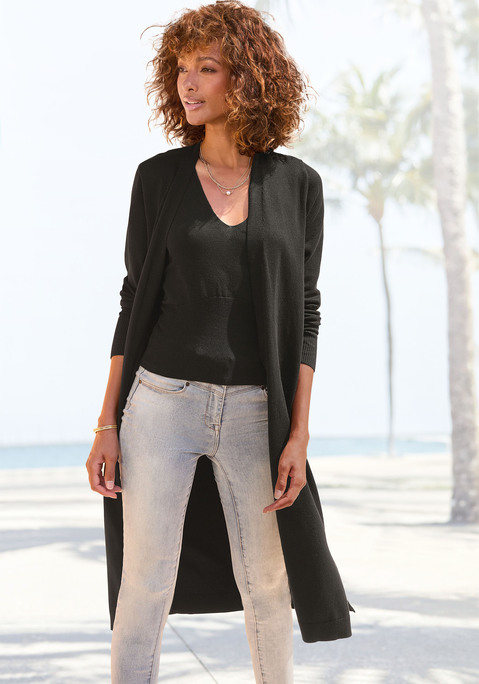 Bild: Cardigan von LASCANA: Longcardigan von Lascana. Offene Form ohne Verschlüsse. Rippstrickbündchen an Ärmeln und Saum. Ideal zum passenden Top. Aus weicher Feinstrickware.