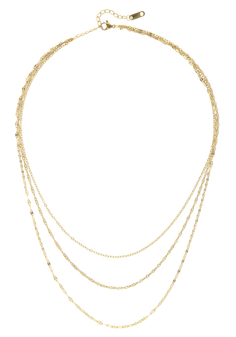 Bild: Collier von LASCANA: 3-reihige filigrane Halskette von Lascana. Aus Edelstahl mit Goldbeschichtung. Gesamtlänge: 50 cm + 5 cm Verlängerung.