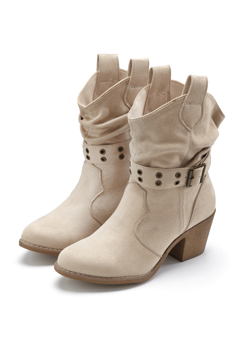 Bild: Cowboy Stiefelette von LASCANA: Stiefelette mit abnehmbarem Band von LASCANA. Obermaterial aus Microfaser. Futter und Decksohle aus Lederimitat. Laufsohle aus Synthetik. Absatzhöhe ca. 6cm