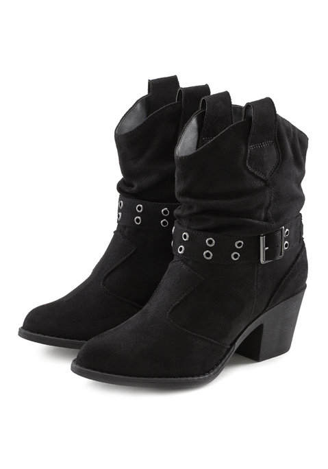 Bild: Cowboy Stiefelette von LASCANA: Stiefelette mit abnehmbarem Band von LASCANA. Obermaterial aus Microfaser. Futter und Decksohle aus Lederimitat. Laufsohle aus Synthetik. Absatzhöhe ca. 6cm