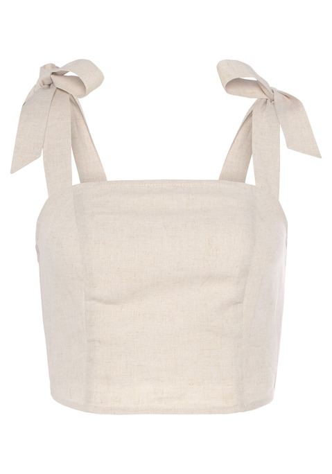 Bild: Crop-Top von LASCANA: Süßes Cropped-Top von Lascana mit breiten Trägern zum Binden. Gesmoktes Rückenteil, vorn figurschmeichelnde Nähte. Körpernahe Passform. Sommerliche Webware aus Leinen und Viskose.