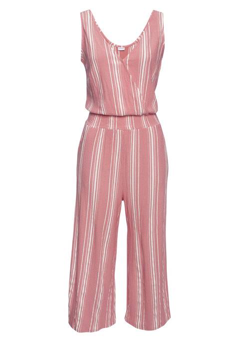 Bild: Culotte-Overall von LASCANA: Herrlich sommerlicher Culotte-Overall von Lascana mit überlappendem Oberteil. Breite Träger und 7/8-Länge. Breiter Smokeinsatz auf Taillenhöhe für eine gute Passform. Perfekt für Freizeit und Urlaub. Strukturierte, gekreppte Ware im Längsstreifen-Design.