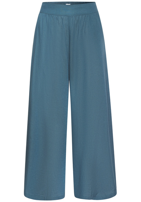 Bild: Culotte von LASCANA: Unifarbene Culotte von Lascana mit flachem Bund vorn und elastischem Gummizug hinten. Seitliche Eingrifftaschen. Weite Beinform in 7/8-Länge. Leicht drapierte Bundfalte vorn. Für lässige Sommer-Outfits. Softe Webware mit Leinen-Anteil.