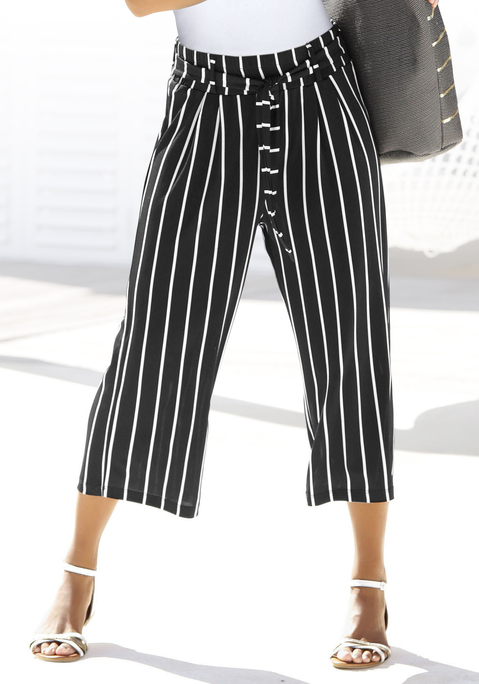 Bild: Culotte von LASCANA: Extraweite Form in 7/8-Länge. Bund mit Gürtelschlaufen und passendem Bindgürtel. Innenbeinlänge ca. 52 cm. Aus 95% Polyester, 5% Elasthan.