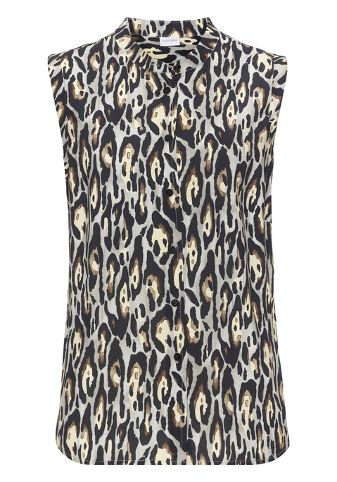 Bild: Druckbluse von LASCANA: Blusentop von Lascana. Alloverprint, jedes Teil ein Unikat. Hochgeschlossener Rundhalsausschnitt. Durchgehende Knopfleiste. Abgerundeter Saum. Ärmelaufschläge. Weich fließende Viskose.