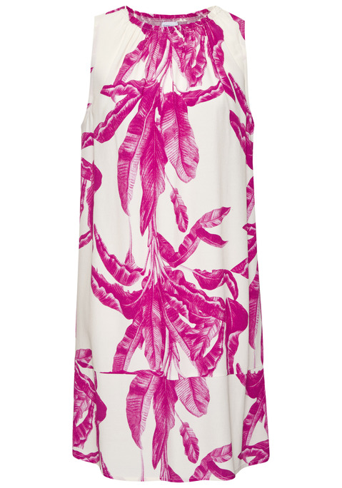 Bild: Druckkleid von LASCANA: Druckkleid von Lascana. Sommerlicher Alloverprint. Mit elastischem Rundhalsausschnitt und feiner Rüschenkante. Ärmellos, knieumspielend, leicht ausgestellte Passform. Trageangenehme, weich fließende Viskose.