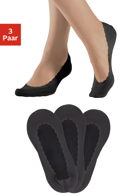 Bild: Feinfüßlinge von LASCANA: Feine Ballerina-Socken von Lascana im 3er-Pack. Mit eleganter Wellenkante. Im Schuh unsichtbar. Das glatte Material erleichtert das Rein- und Rausschlüpfen. Hautfreundliche Baumwollsohle. Mit Silikon über der Ferse für optimalen Halt. Trageangenehmes Material.