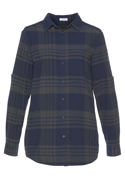 Bild: Hemdbluse von LASCANA: Karobluse von Lascana aus weichem Flanell. Knopfleiste und lange Ärmel. Mit Riegel am Ärmel zum Krempeln. Länge ca. 75 cm. Aus 100% Baumwolle (unterstützt Cotton made in Africa).