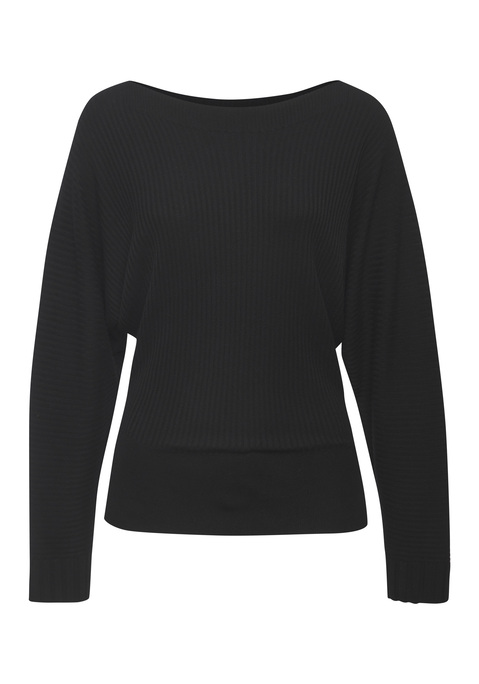 Bild: Fledermauspullover von LASCANA: Modischer Pullover von Lascana mit lässigem U-Boot-Ausschnitt. Lange, weite Ärmel mit Rippmuster. Breiter Bund für einen tolle Passform. Weiche, nahtlose Strickqualität aus Viskose.