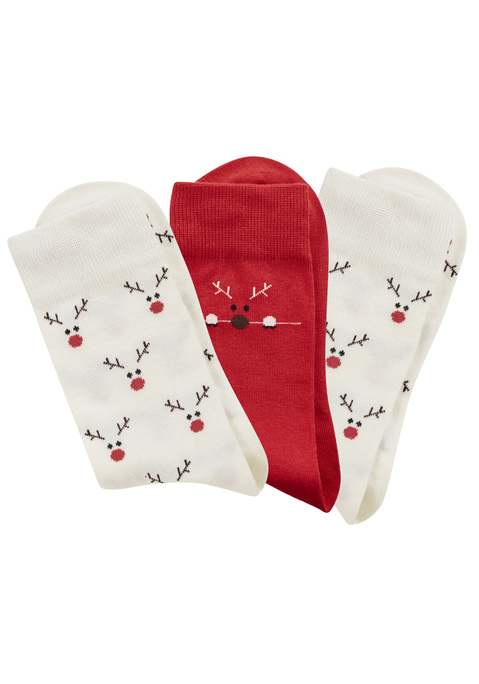 Bild: Freizeitsocken von LASCANA: <h3>Lustige Weihnachtsmotiv-Socken im 3er-Pack von <strong>LASCANA</strong></h3>
<p>
Die einzigartigen Weihnachtsmotiv-Socken von <strong>LASCANA</strong> bringen Freude in die kalte Jahreszeit. Mit zwei unterschiedlichen Designs sind sie nicht nur ein echter Hingucker, sondern auch eine wunderbare Geschenkidee für Freunde und Familie. Die verstärkten Fersen und Spitzen sorgen für eine langlebige Nutzung und hohen Tragekomfort, während die fröhlichen Motive für gute Laune sorgen.
</p>

<h4>Details und Mehrwerte der Freizeitsocken</h4>
<p>
Diese Socken überzeugen durch ihre elastische Passform, die sich optimal an die Füße anpasst und ein angenehmes Tragegefühl gewährleistet. Hergestellt aus einer komfortablen Baumwollmischung sind sie nicht nur weich, sondern auch pflegeleicht und können problemlos in der Maschine gewaschen werden. 
</p>

<h4>Outfit-Tipps und Trageanlässe</h4>
<p>
Die Socken passen hervorragend zu lässigen Freizeitoutfits und sind ideal für entspannte Tage zu Hause oder festliche Anlässe. Sie lassen sich perfekt mit bequemen Sneakern oder Hausschuhen kombinieren. Für einen coolen Streetwear-Look können sie unter einer lässigen Jeans oder Jogginghose getragen werden. Die fröhlichen Motive machen sie zu einem tollen Accessoire für Weihnachtsfeiern oder gemütliche Adventsabende mit Freunden.
</p>

<p>
Mit den lustigen Weihnachtsmotiv-Socken von <strong>LASCANA</strong> wird jede Gelegenheit zu etwas Besonderem – einfach unwiderstehlich!
</p>