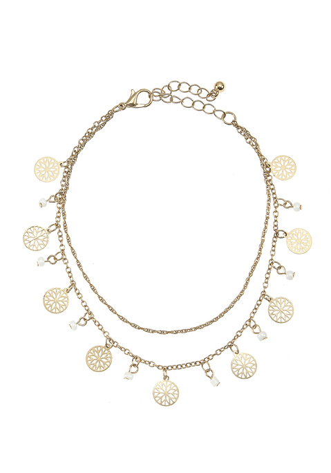 Bild: Fußkette von LASCANA: Zweireihige Fußkette von Lascana. Mit kleinen Anhängern und runden Perlen aus Glas. Perfekt für den Sommer am Strand. Individuell verstellbar. Kette und Plättchenanhänger aus Metall.
