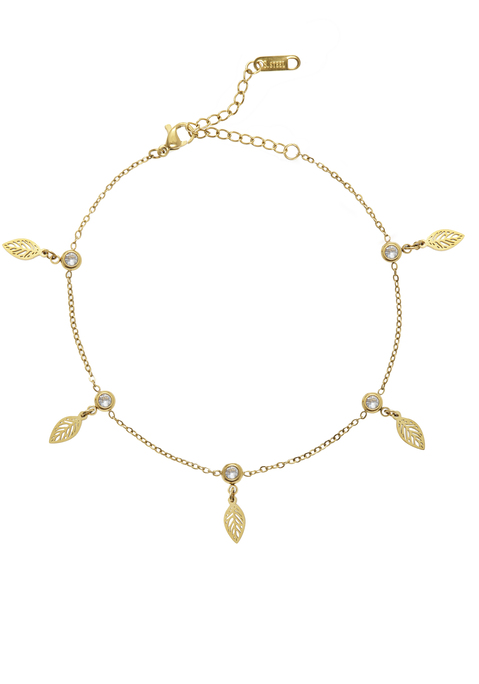 Bild: Fußkette mit Anhänger von LASCANA: Zierliche Fußkette mit Blätteranhänger von Lascana. Aus vergoldetem Edelstahl. Länge ca. 21 cm + Verlängerungskette.