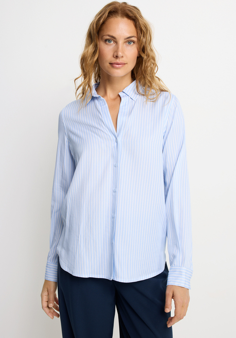 Bild: Hemdbluse von LASCANA: Streifenbluse von Lascana. Mit Blusenkragen, durchgehender Knopfleiste und Riegel mit Knöpfen an den Ärmeln. Abgerundeter Saum. Schön zu Hosen und für jeden Tag geeignet. Luftige Qualität.