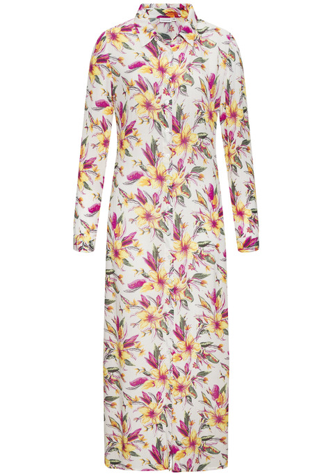 Bild: Hemdblusenkleid von LASCANA: Stylisches Maxikleid von Lascana mit Hemdblusenkragen und durchgehender Knopfleiste vorn. Lange Ärmel mit Manschette. Rockteil mit seitlichen Schlitzen. Gerade geschnitten. Für Urlaub und Freizeit. Leichte Webqualität aus Viskose.