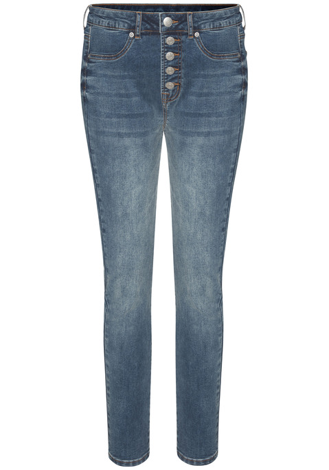 Bild: High-waist-Jeans von LASCANA: Jeans-Jeggings von Lascana in schmaler Slim-fit-Form mit 5 Knöpfen vorn. Five-Pocket-Style mit Fake-Taschen vorn und echten Taschen hinten. Bequemer Stretch-Denim.