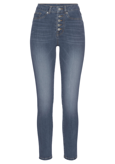 Bild: High-waist-Jeans von LASCANA: Jeans-Jeggings von Lascana in schmaler Slim-fit-Form mit 5 Knöpfen vorn. Five-Pocket-Style mit Fake-Taschen vorn und echten Taschen hinten. Bequemer Stretch-Denim.